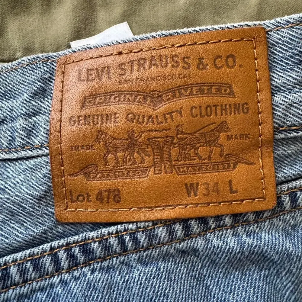 Levi's Premium Lot 478 Stay Loose Baggy Denim Jorts Raw Hem W34